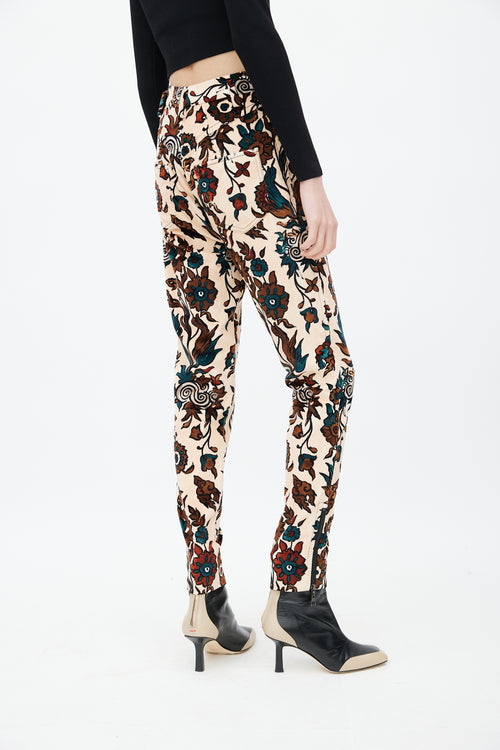 Louis Vuitton Fall 2014 Beige & Multi Floral Velvet Trouser