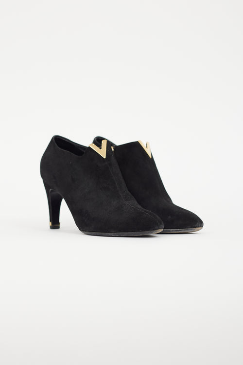 Louis Vuitton Black & Gold Suede Bootie