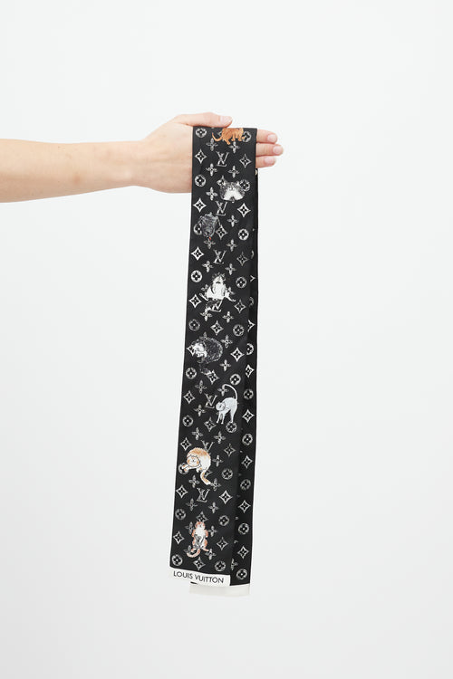 Louis Vuitton Black & Multicolour Monogram Printed Neck Scarf