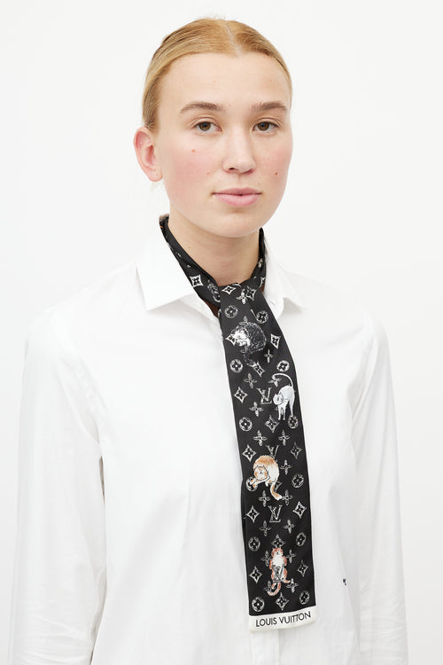Louis Vuitton Black & Multicolour Monogram Printed Neck Scarf