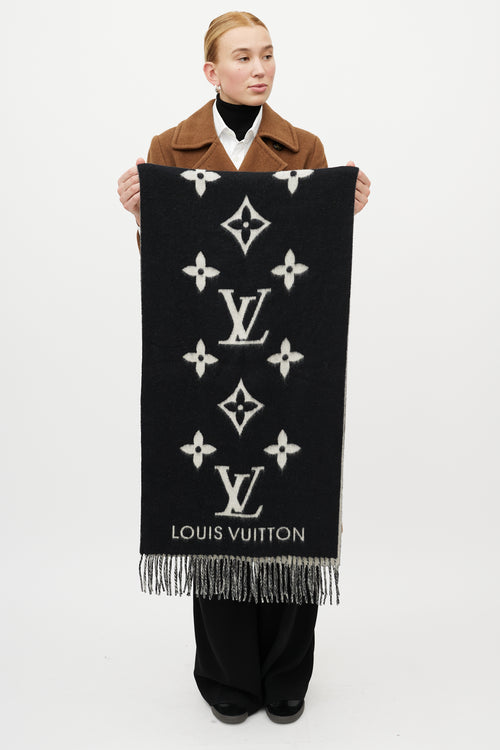 Louis Vuitton Black & White Reykjavik Cashmere Monogram Scarf