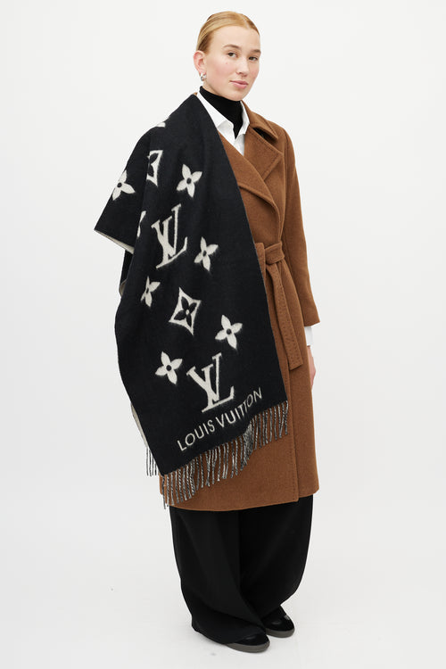Louis Vuitton Black & White Reykjavik Cashmere Monogram Scarf