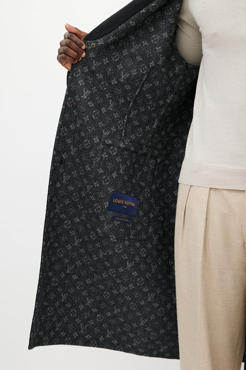 Louis Vuitton Black & Grey Wool Monogram Coat