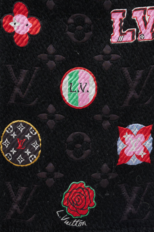 Louis Vuitton Black & Multicolour Floral Monogram Wool Scarf