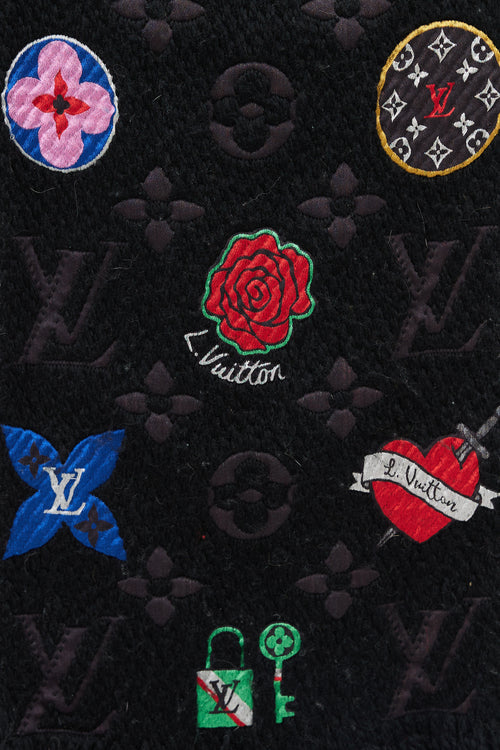 Louis Vuitton Black & Multicolour Floral Monogram Wool Scarf