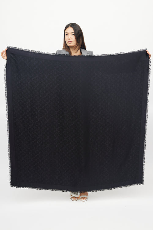 Louis Vuitton Black Silk & Wool Monogram Shawl