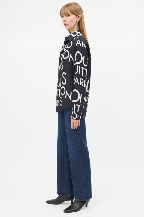 Louis Vuitton Black & White Silk Typography Shirt