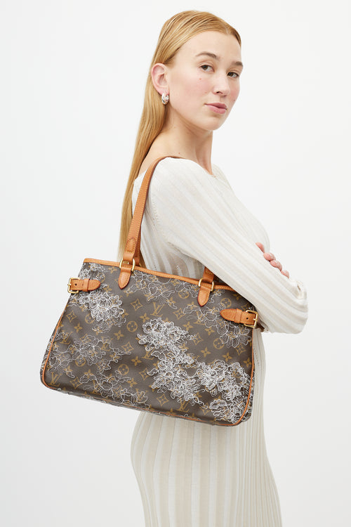 Louis Vuitton Brown & White Dentelle Batignolles Monogram Bag