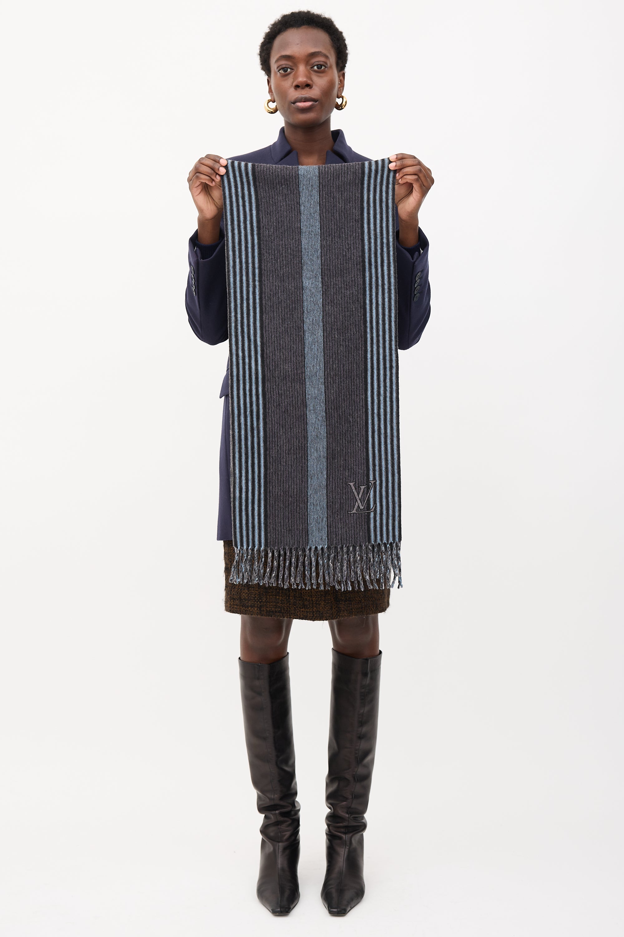 Louis Vuitton Cashmere Striped Monogram Scarf