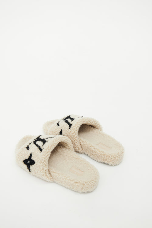 Louis Vuitton Beige Bom Dia Shearling Slide