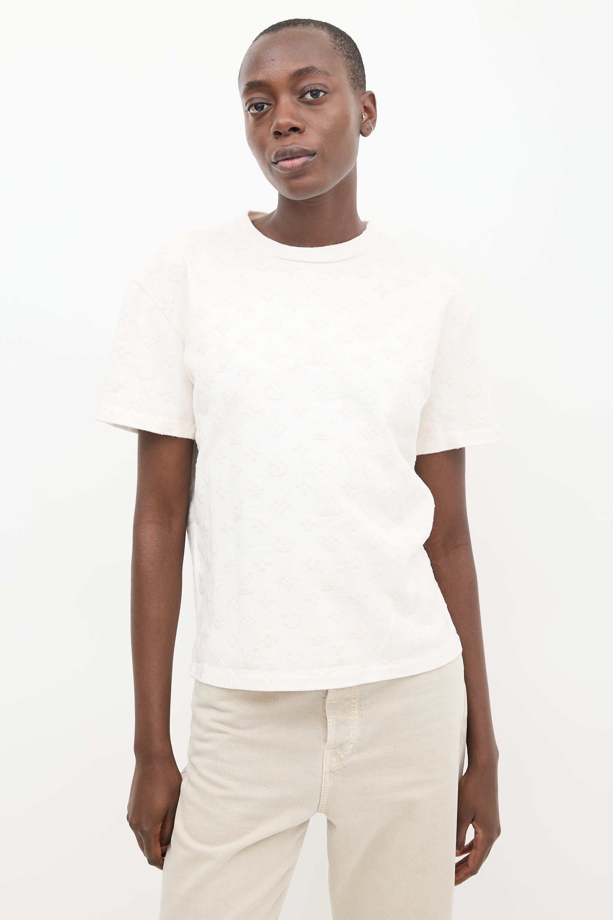 Louis Vuitton Cream Monogram Appliqué T-Shirt