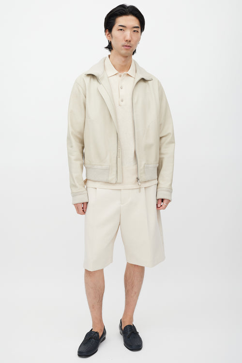 Louis Vuitton Cream & Silver Leather Bomber Jacket
