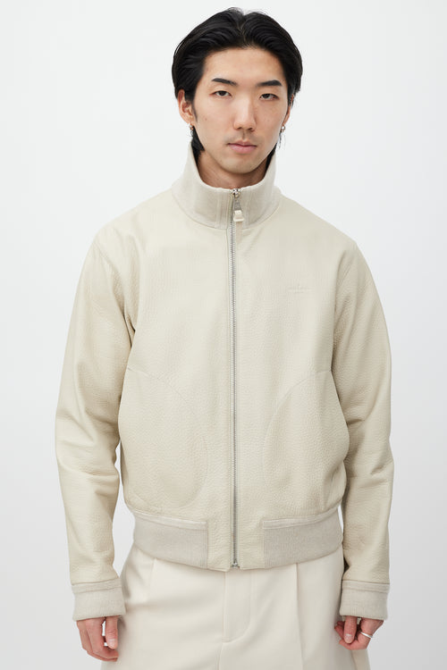 Louis Vuitton Cream & Silver Leather Bomber Jacket
