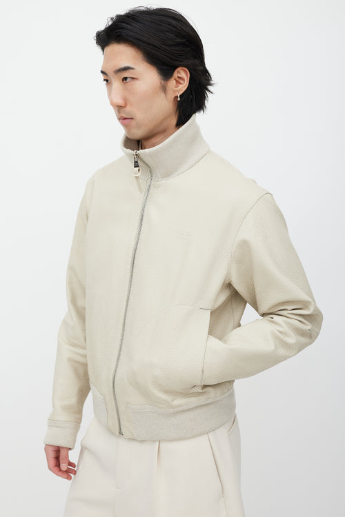 Louis Vuitton Cream & Silver Leather Bomber Jacket