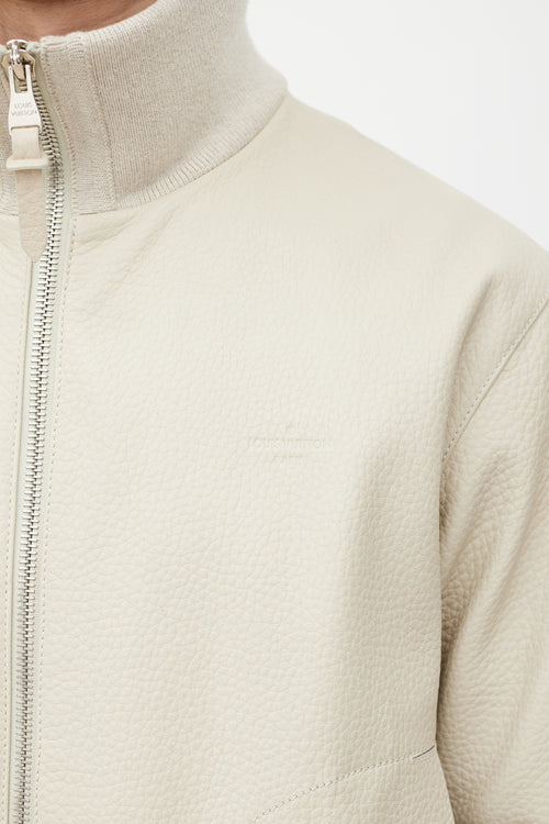 Louis Vuitton Cream & Silver Leather Bomber Jacket