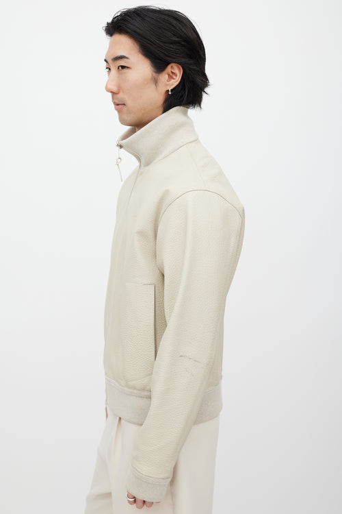 Louis Vuitton Cream & Silver Leather Bomber Jacket