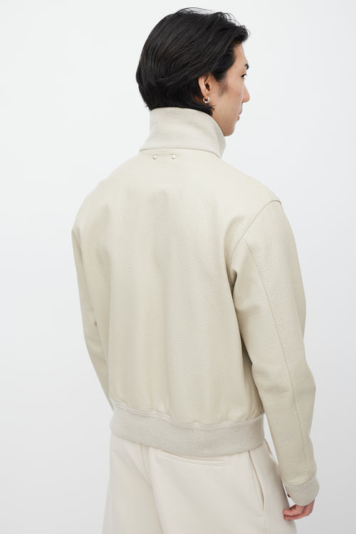 Louis Vuitton Cream & Silver Leather Bomber Jacket