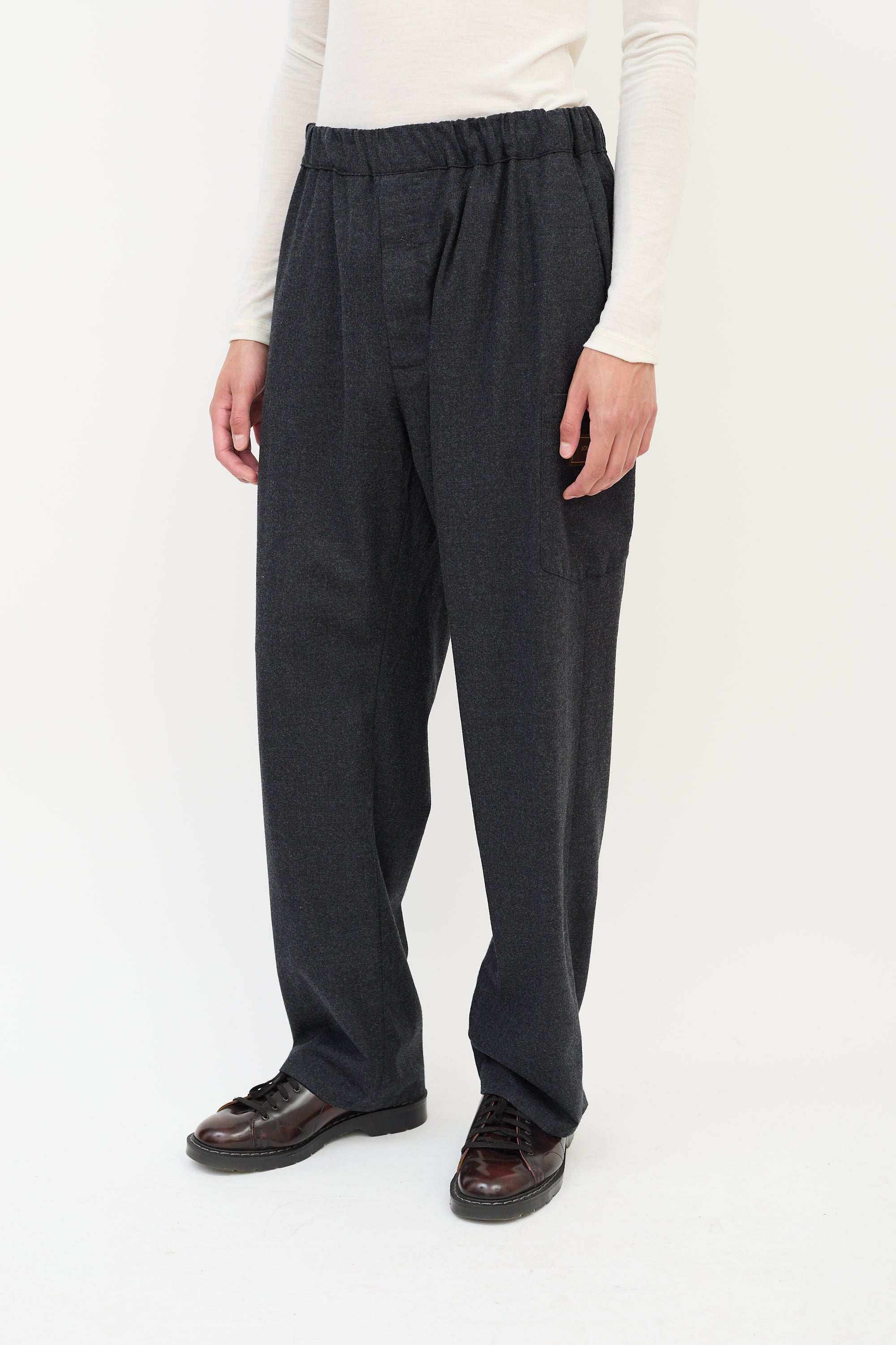 Louis Vuitton Dark Grey Wool Drawstring Pants