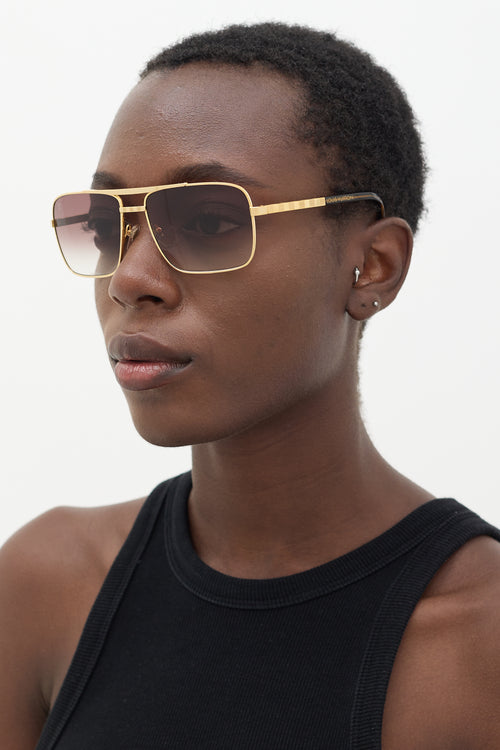 Louis Vuitton Gold & Brown Attitude Aviator Sunglasses