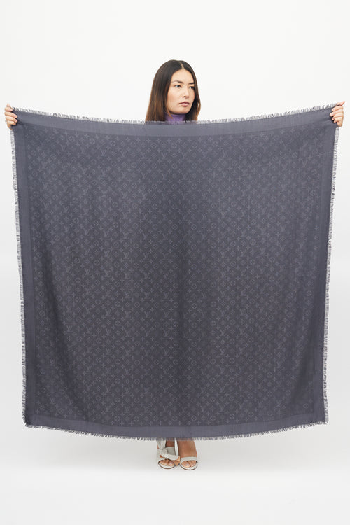 Louis Vuitton Grey Silk & Wool Monogram Shawl