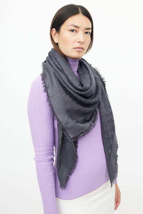 Louis Vuitton Grey Silk & Wool Monogram Shawl