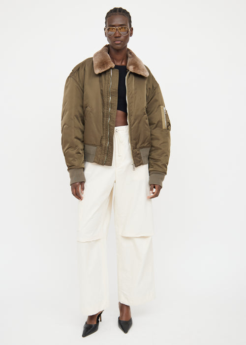 Louis Vuitton Green Fur Trim Bomber Jacket