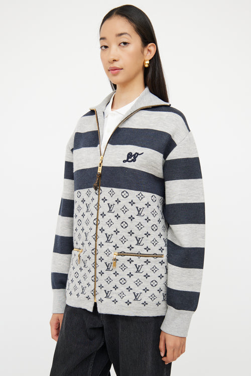 Louis Vuitton Grey & Navy Monogram Knit Jacket
