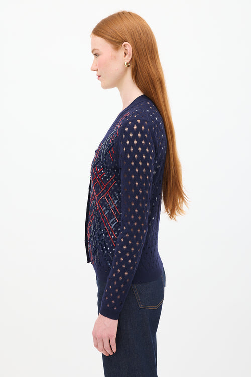 Louis Vuitton Navy & Red Wool Sequin Open Knit Cardigan