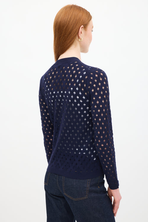 Louis Vuitton Navy & Red Wool Sequin Open Knit Cardigan