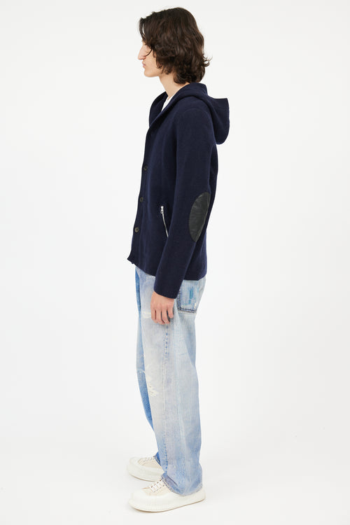 Louis Vuitton Navy Wool & Cashmere Hooded Cardigan