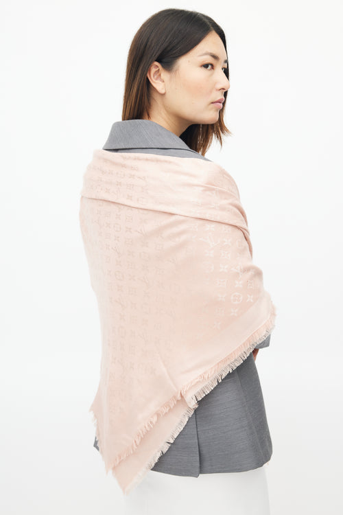 Louis Vuitton Pink Silk & Wool Monogram Shawl