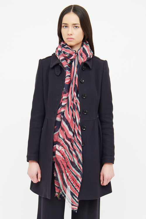 Louis Vuitton Pink Navy & Green Silk Cashmere Scarf