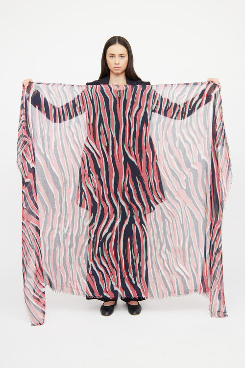 Louis Vuitton Pink Navy & Green Silk Cashmere Scarf