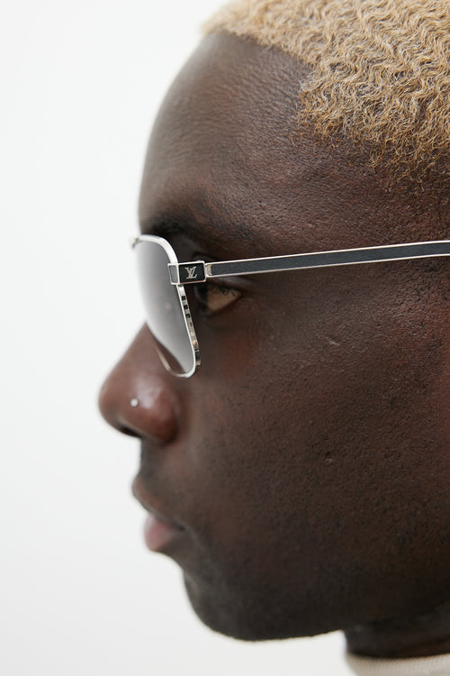Louis Vuitton Silver & Black Z0548U Aviator Sunglasses