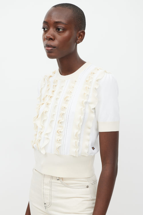 Louis Vuitton White & Cream Knit Ruffled Top