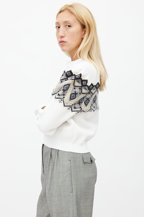 Louis Vuitton White & Multi Knit Cropped Sweater