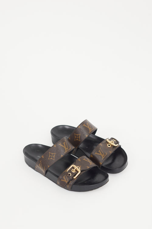Louis Vuitton Black & Brown Monogram Bom Dia Sandal