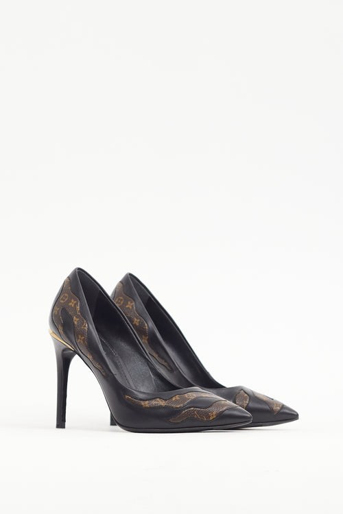 Louis Vuitton Black & Brown Monogram Hypnotic Heel