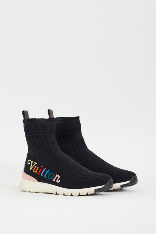Louis Vuitton Black & Multicolour Embroidered Logo Aftergame Knit Sneaker