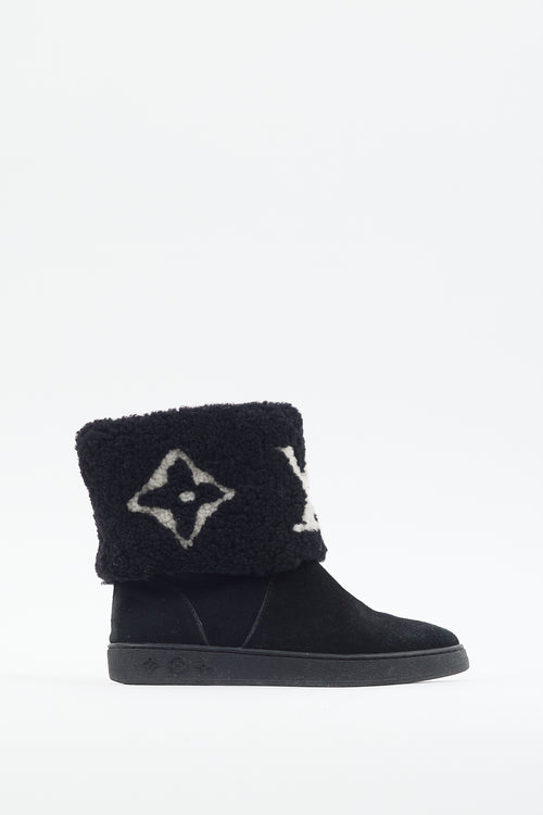 Louis Vuitton Black & White Mono Sherpa Boot