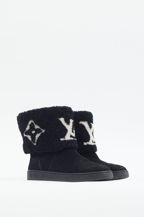 Louis Vuitton Black & White Mono Sherpa Boot