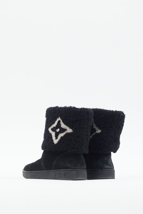 Louis Vuitton Black & White Mono Sherpa Boot
