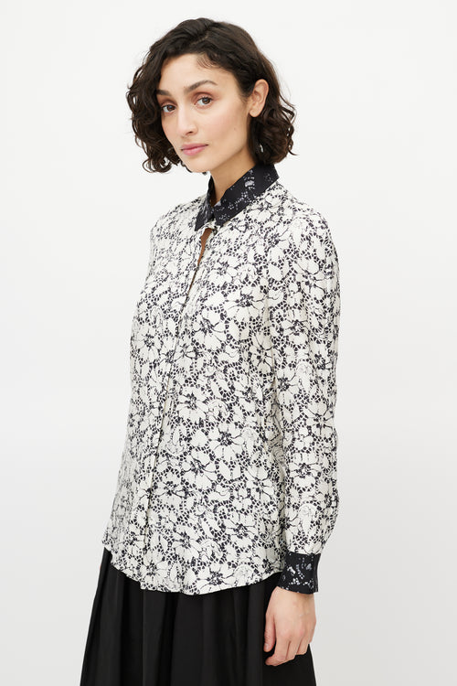 Louis Vuitton Black & White Silk Floral Shirt