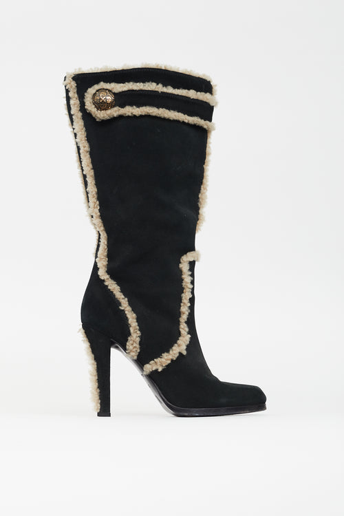 Louis Vuitton Black & Beige Suede High Heeled Boot