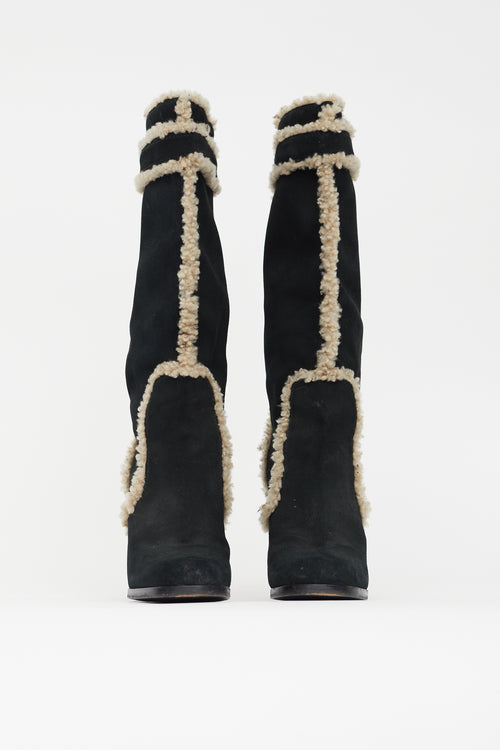 Louis Vuitton Black & Beige Suede High Heeled Boot