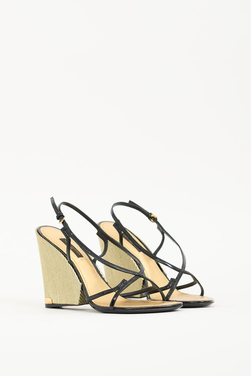 Louis Vuitton Black & Gold Fame Wedge Sandal