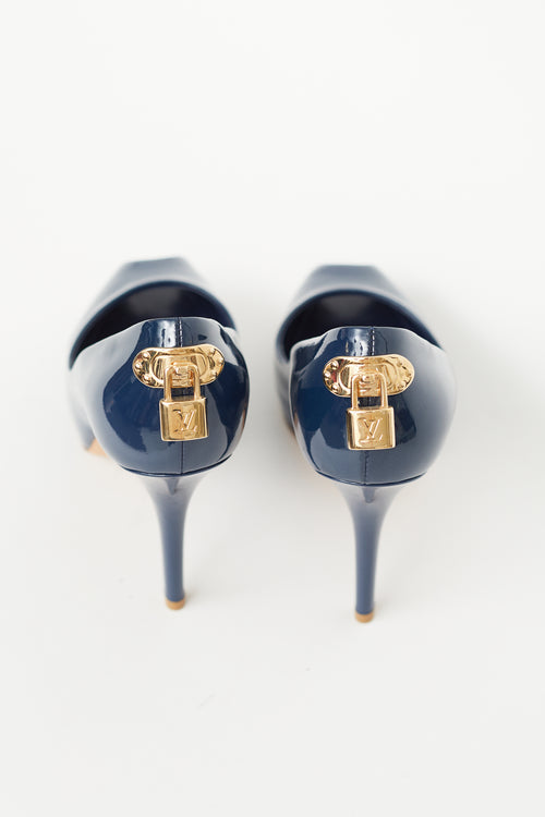 Louis Vuitton Blue Patent Lock Oh Really Heel