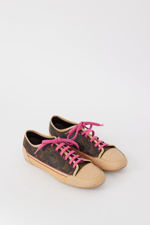 Louis Vuitton Brown Beige & Pink Canvas & Leather Monogram Sneaker