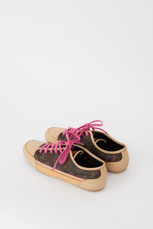 Louis Vuitton Brown Beige & Pink Canvas & Leather Monogram Sneaker