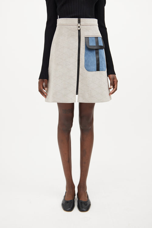 Louis Vuitton Grey & Blue Faux Suede Skirt
